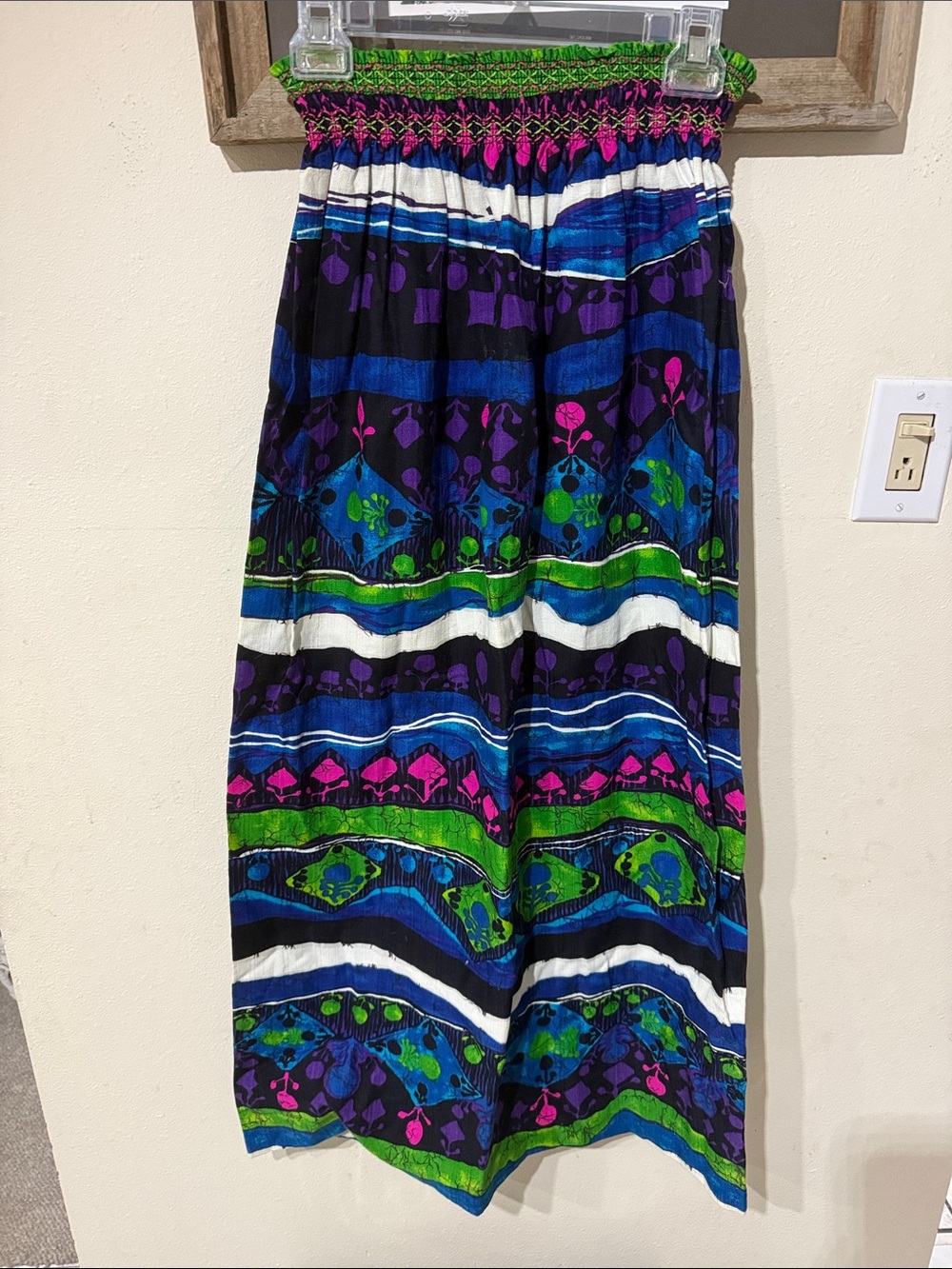 Authentic Vintage 60s 70s THC Hawaiian Textiles Psychedelic Maxi Skirt Boho